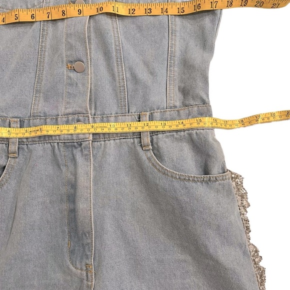 Blue B Rhinestone Fringe Light Wash Denim Romper Western Sparkle Size Small - Picture 7 of 15